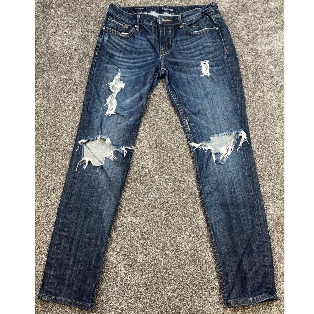 Vigoss Thompson Tomboy Mid-Rise Distressed Skinny Jeans Women's W29L27 Dark Wash